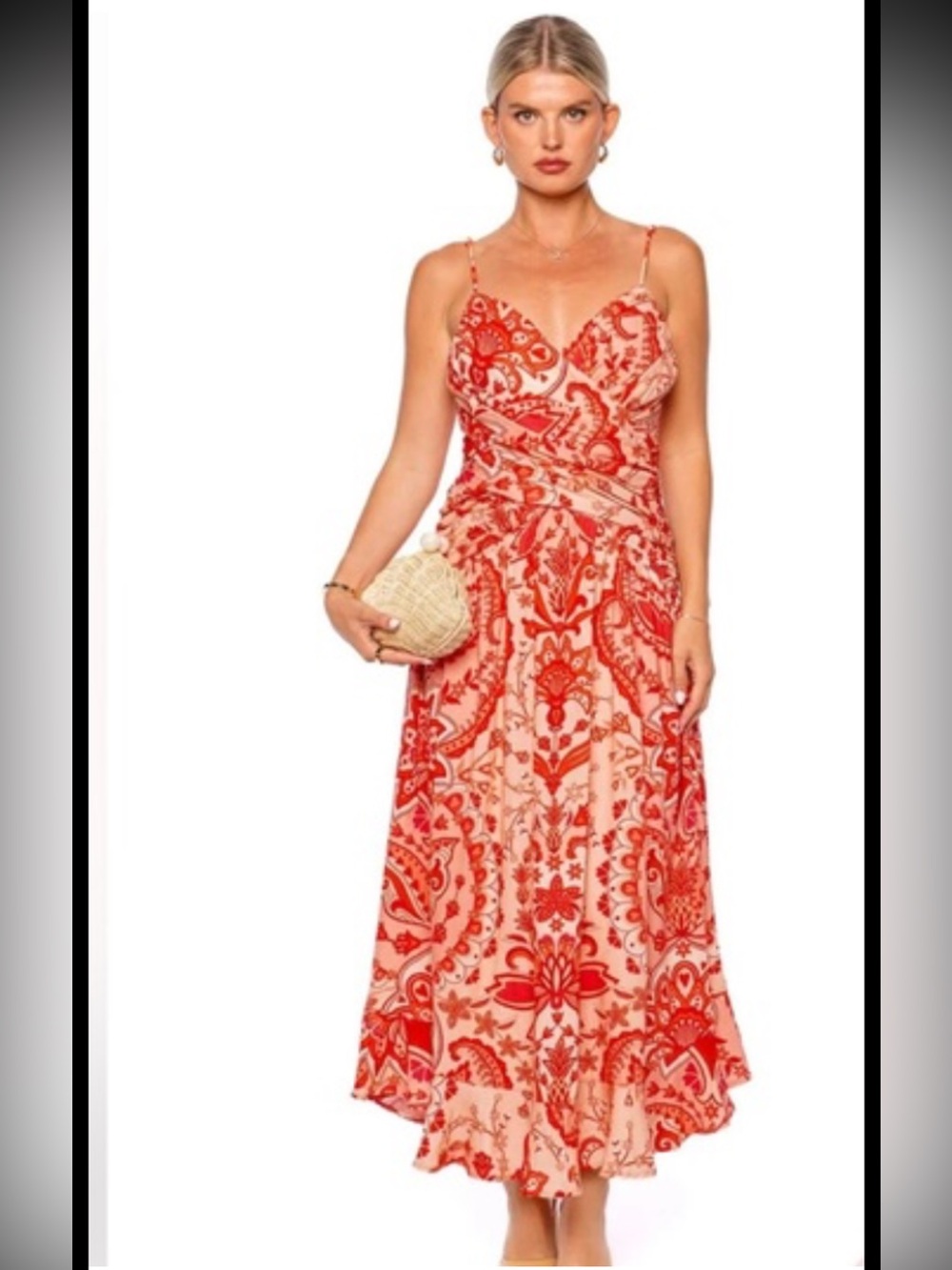 New! Farm Rio small linen blend crossover back tie string jaipur midi dress. - Picture 7 of 13